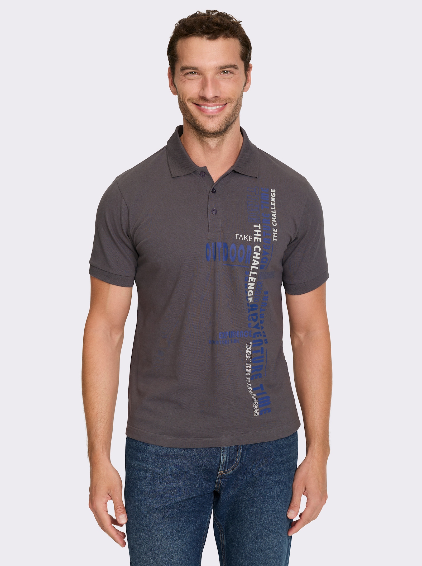 Catamaran Kurzarmshirt aus reiner Baumwolle, Pikee - anthrazit