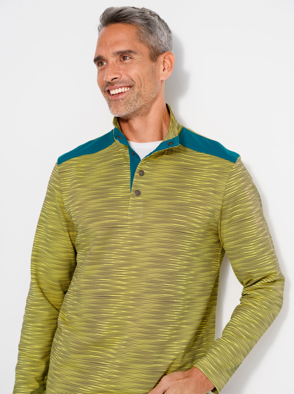 Sweatshirt aus reiner Baumwolle, gestreift - limone-dunkeltaupe-geringelt