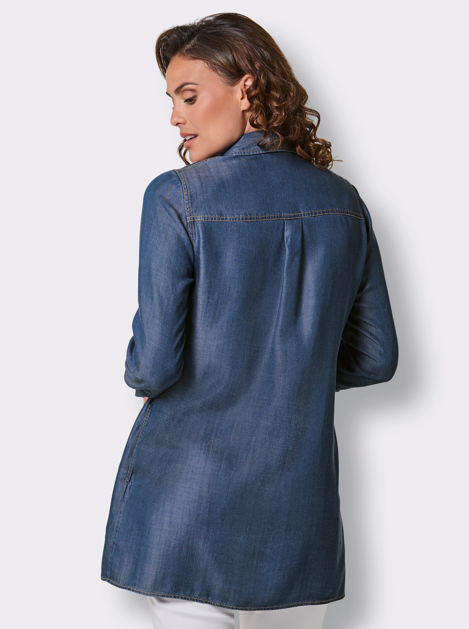 CREATION L PREMIUM Longbluse mit Druckknöpfen - blue-bleached
