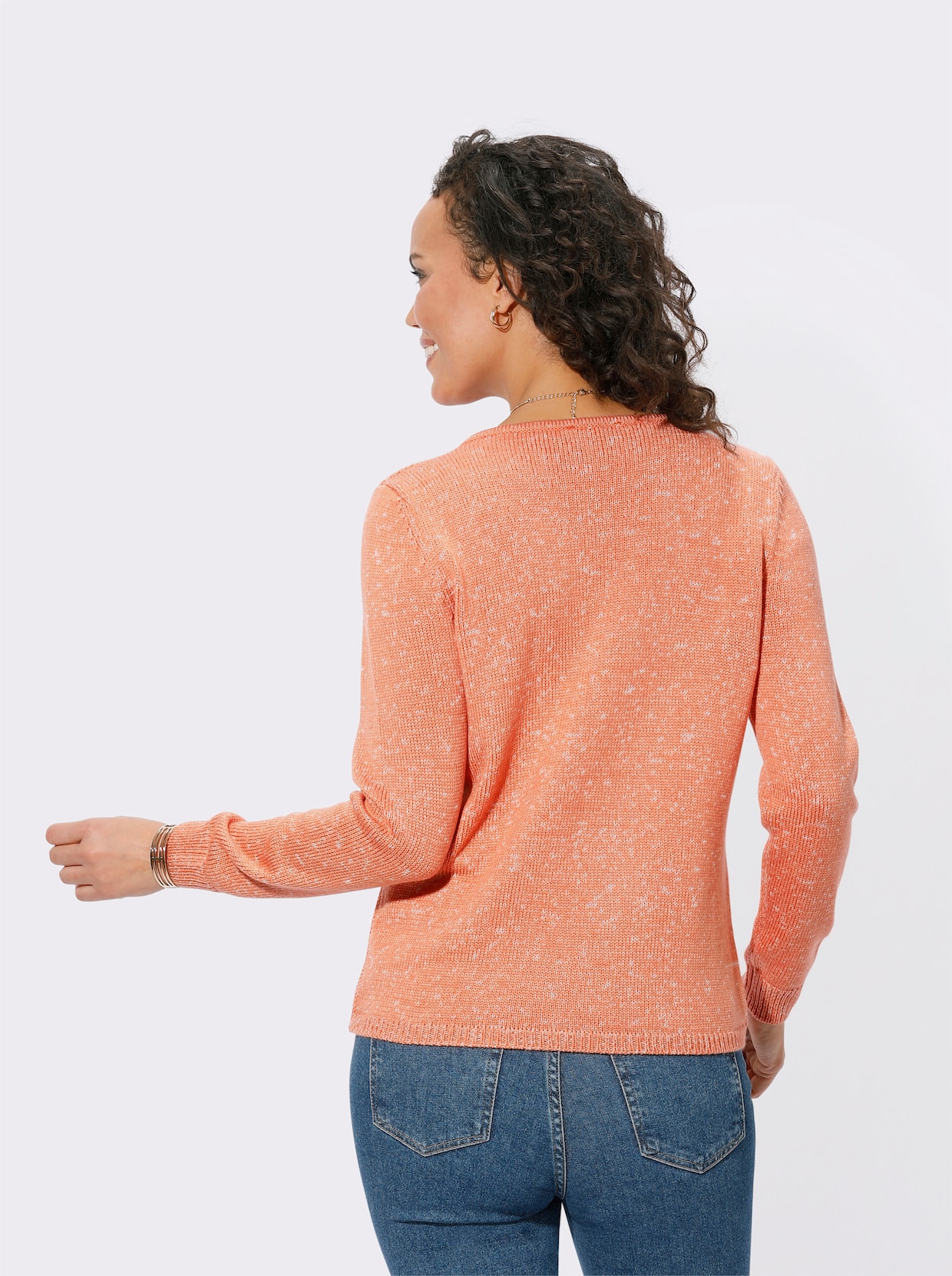 Pullover met V-hals - papaja/ecru gemêleerd