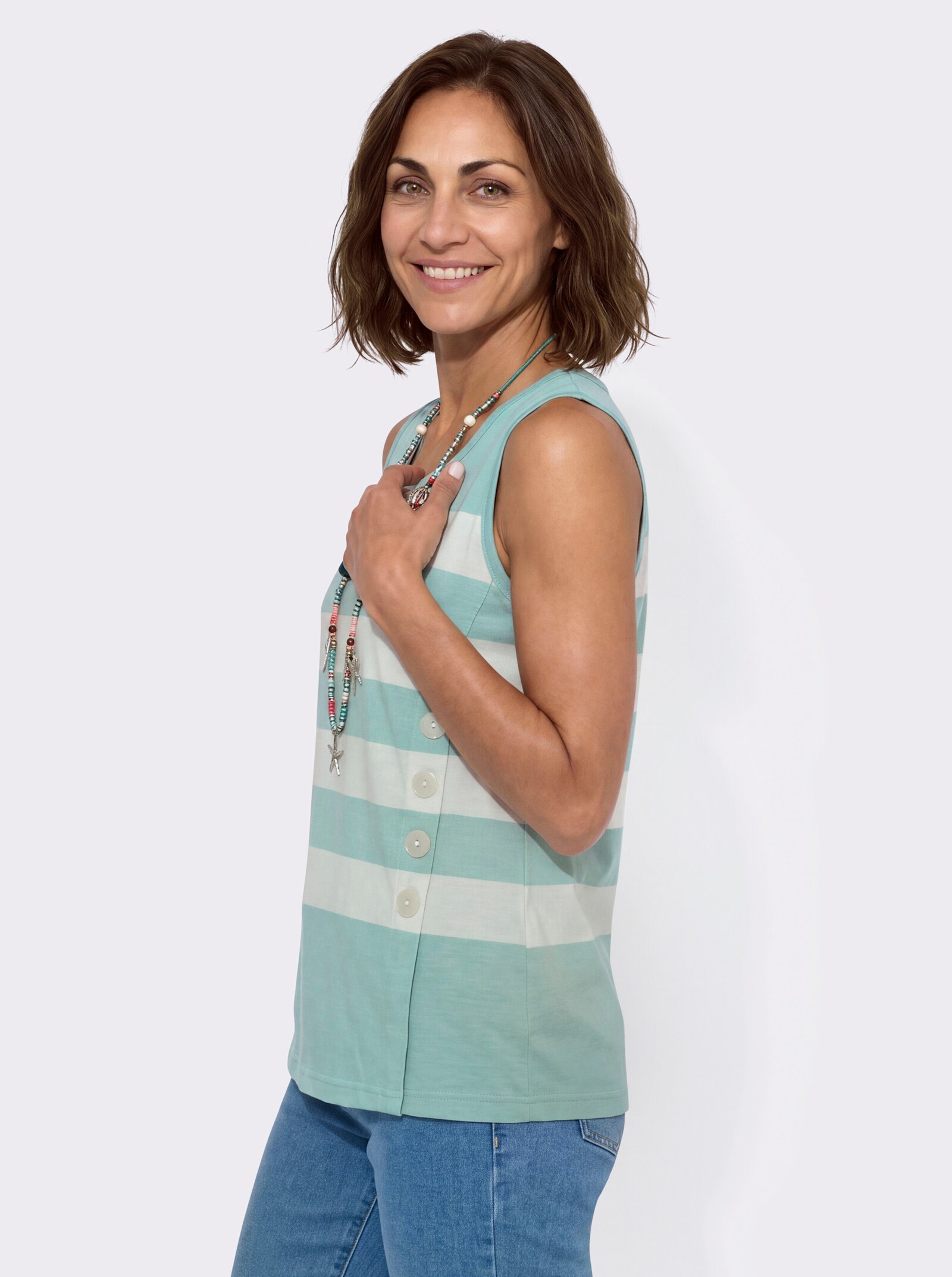 Shirttop mit Deko-Knopfleiste - mint-ecru-gemustert