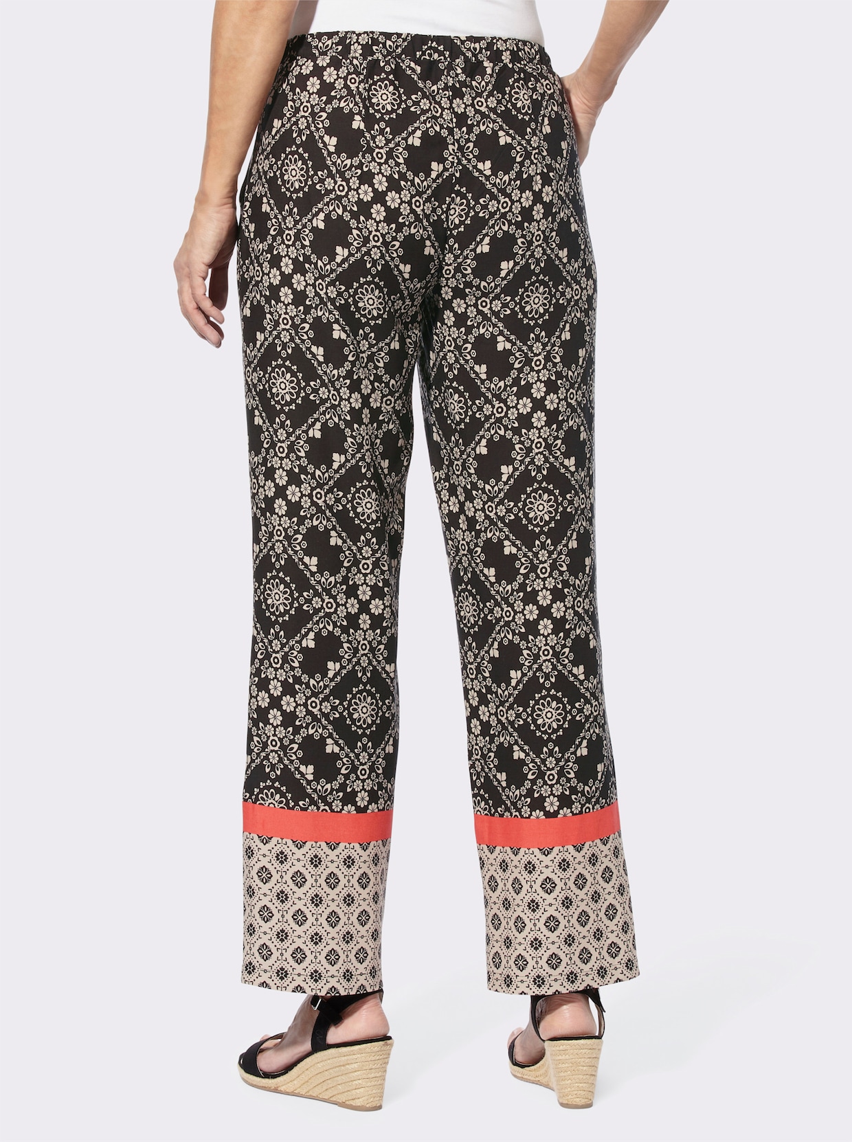 comfortbroek - zwart/beige geprint