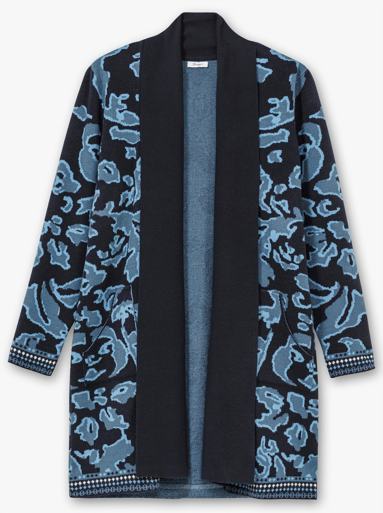 sheego Longstrickjacke - tiefblau-gemustert