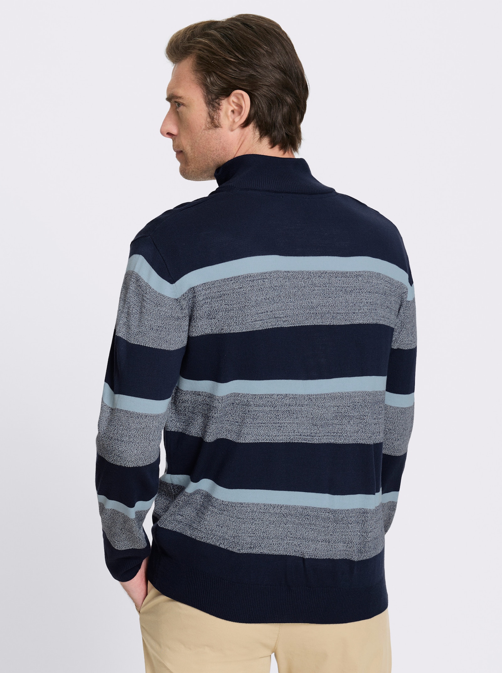 Catamaran Langarm-Pullover mit kurzem Reißverschluss - marine-gestreift