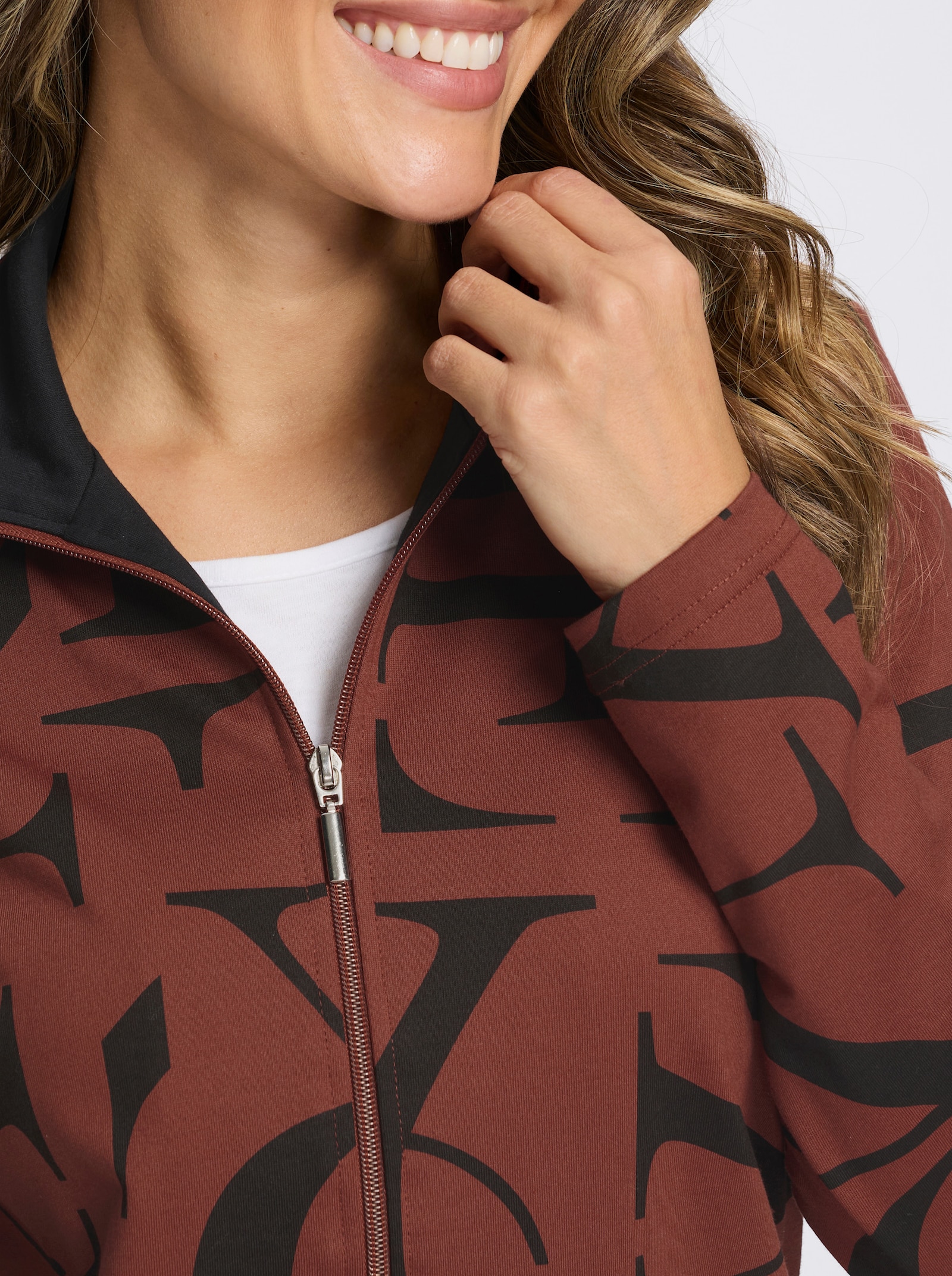 Shirtjacke mit Lettering-Druck - rotbraun-schwarz-bedruckt