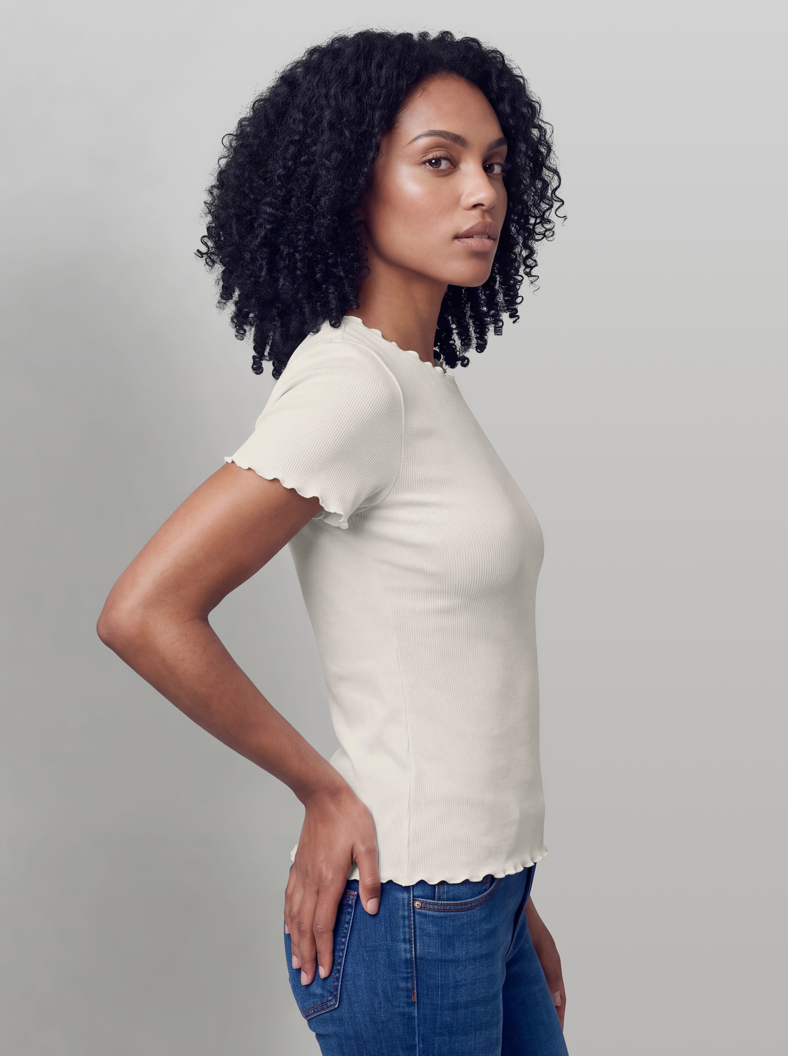 heine Rippshirt mit Wellenkanten - ecru