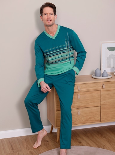wäschepur men Schlafanzug - aquapetrol-blaugrün-bedruckt