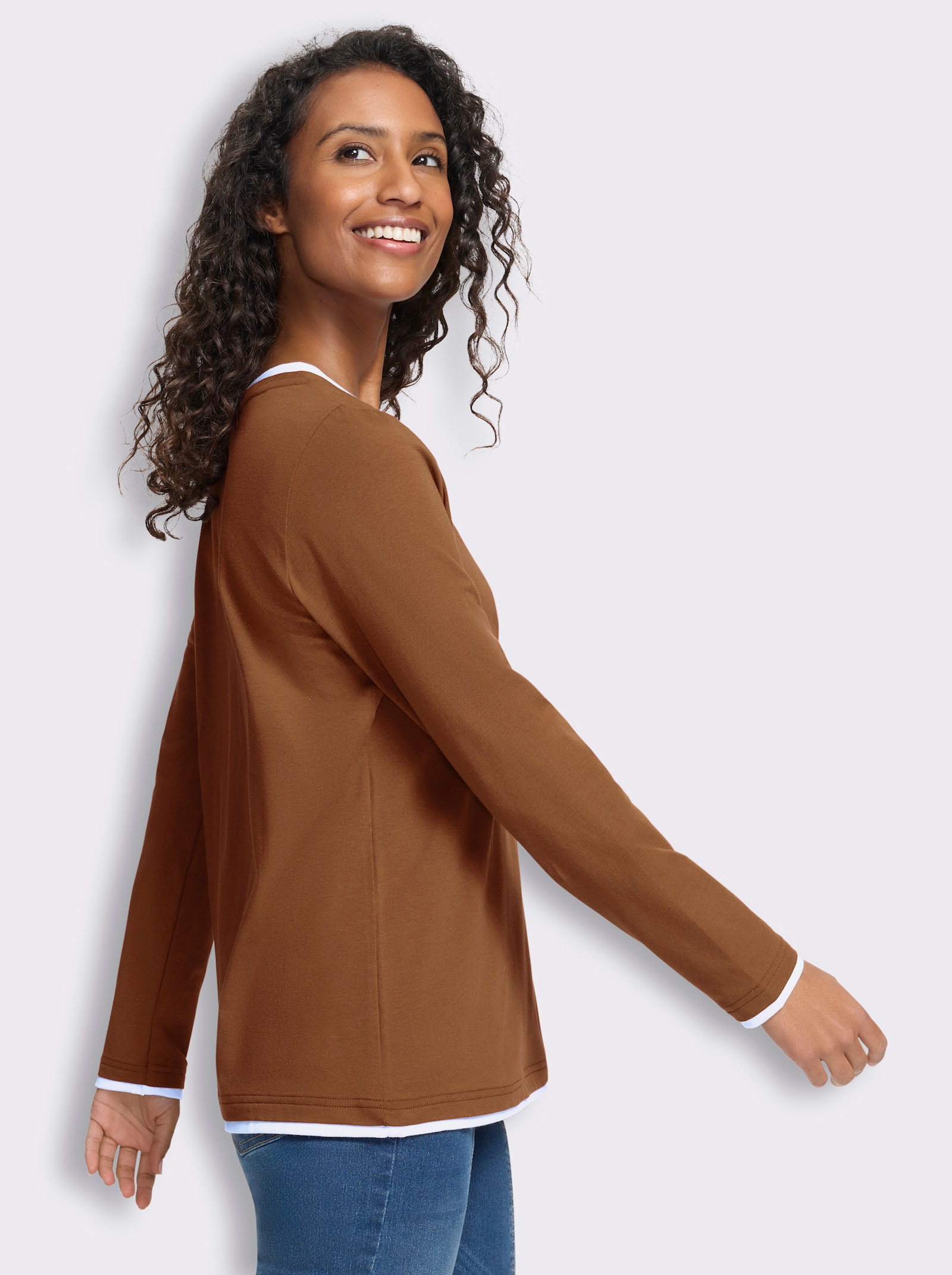 heine Rundhalsshirt in 2-in-1-Optik - cognac-weiß