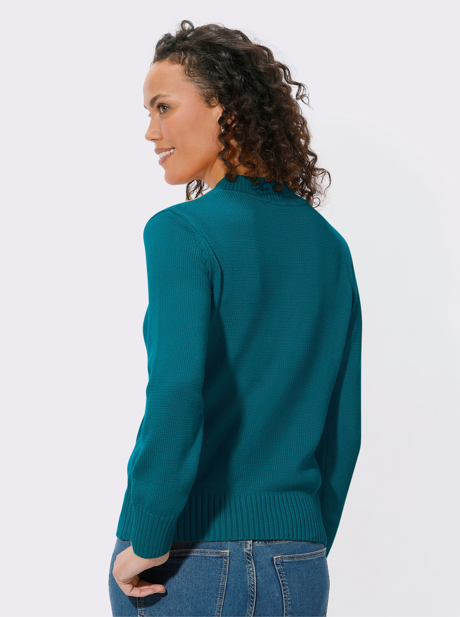 Stehkragenpullover mit Baumwolle - petrol