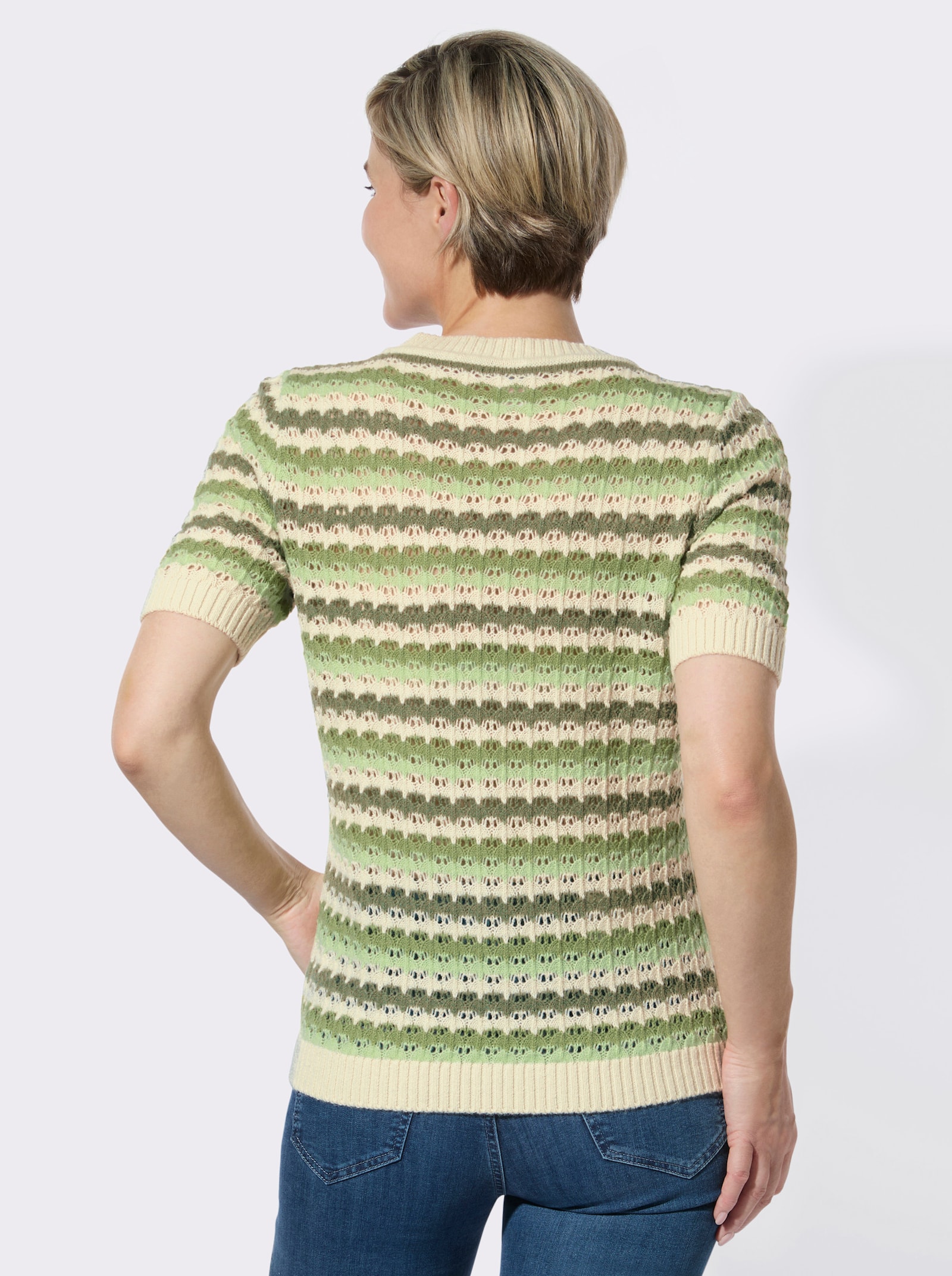 Ajourpullover mit Ringel-Muster - sand-khaki-geringelt