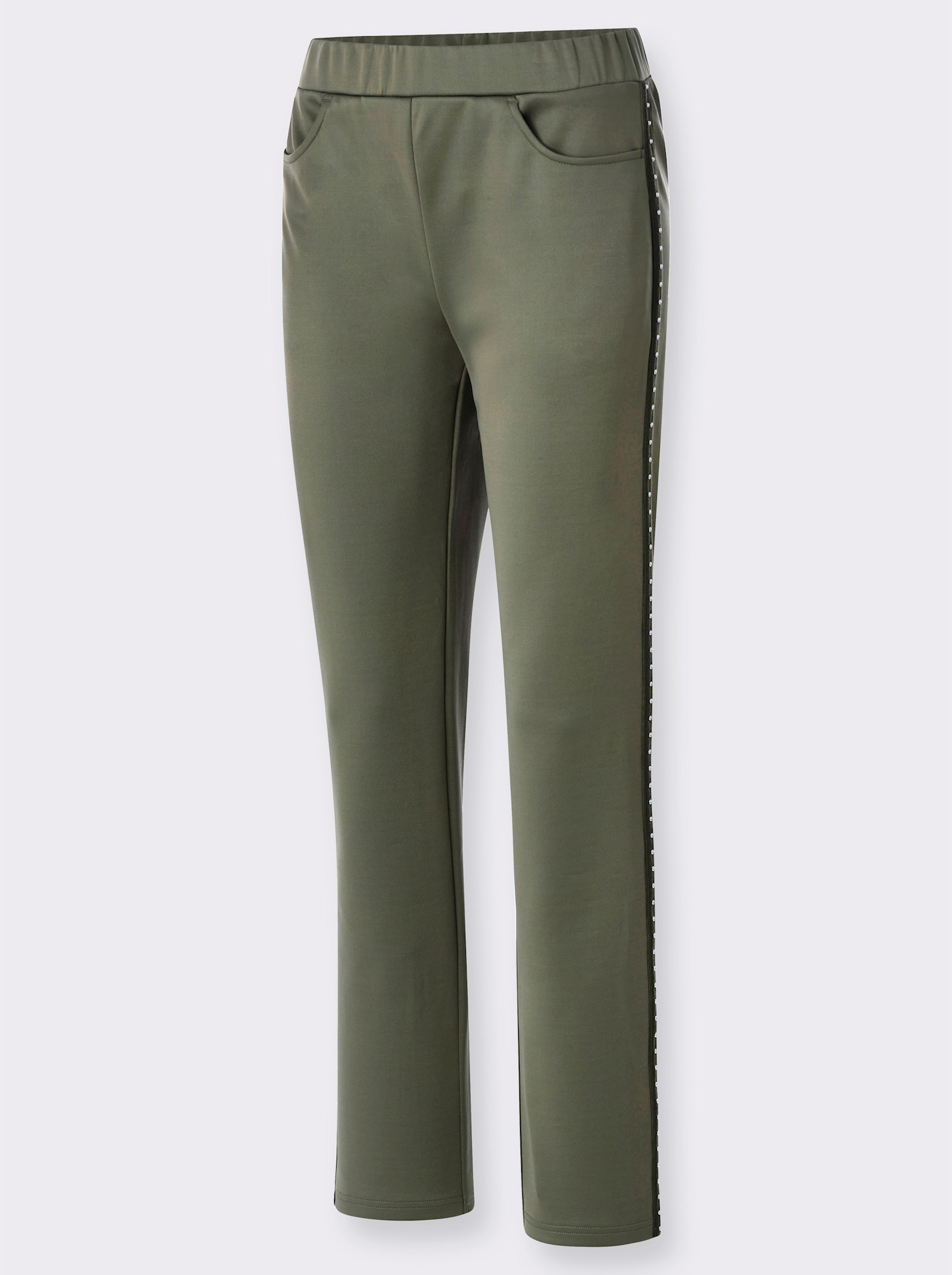 Jerseyhose mit Zierband an den Seitennähten - khaki