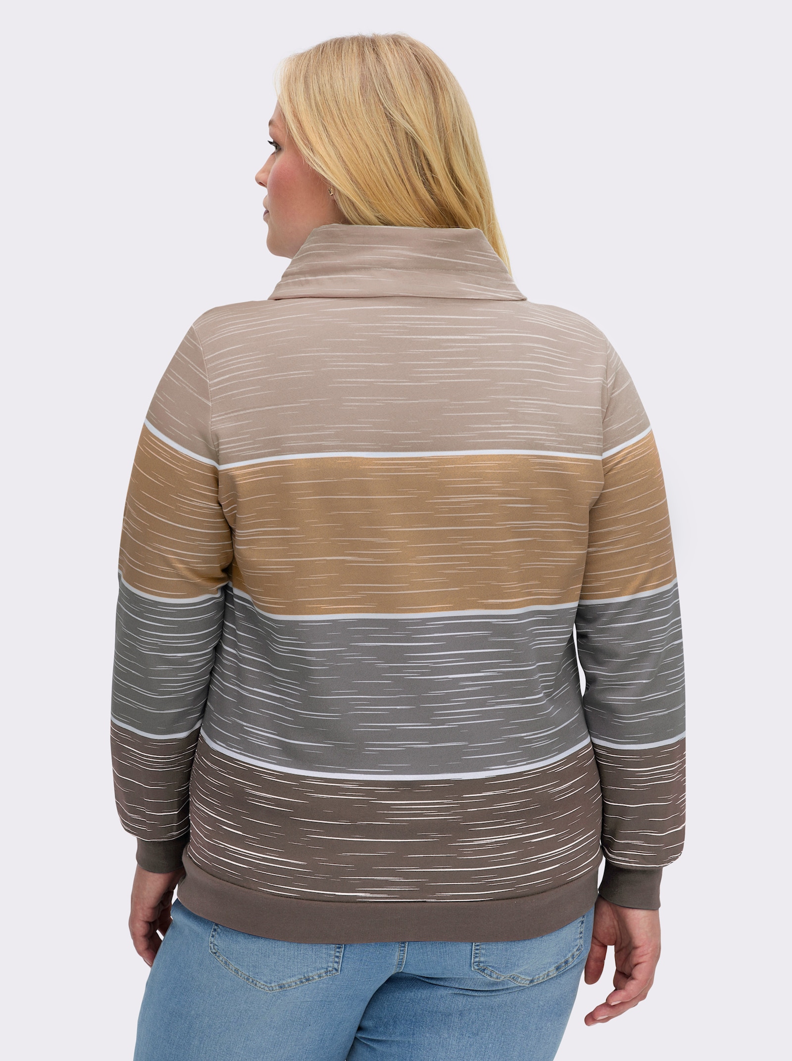 Sweatshirt mit überlappendem Rollkragen - dunkeltaupe-sesam-bedruckt