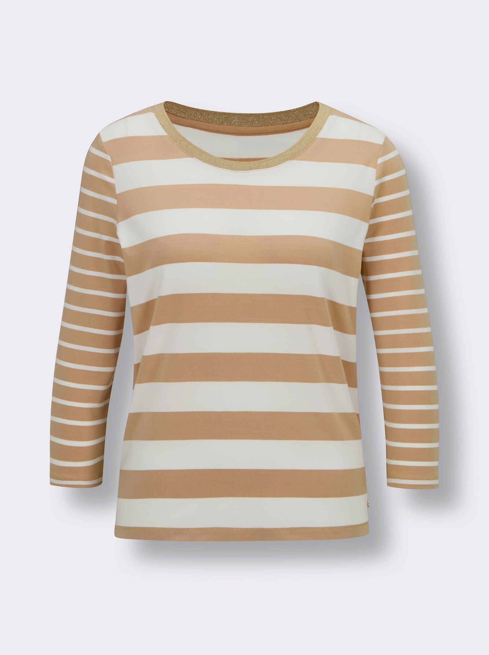 CREATION L PREMIUM Ringelshirt mit Glanzgarn - camel-ecru-gestreift