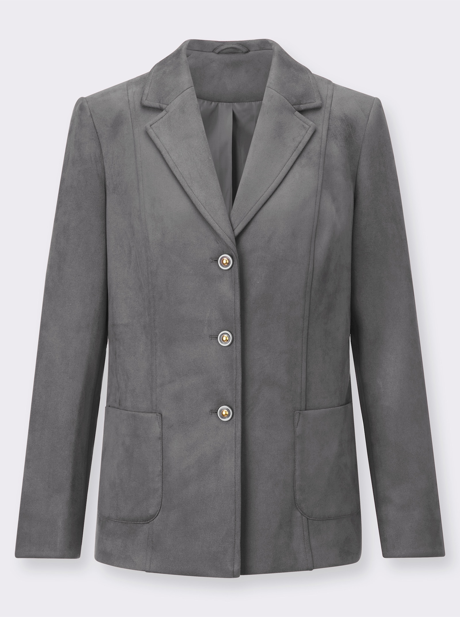Lederimitat-Blazer mit 2 aufgesetzten Taschen - grau