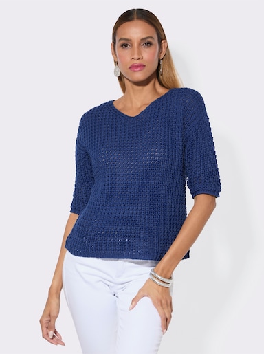3/4-Arm-Pullover mit V-Ausschnitt - royalblau