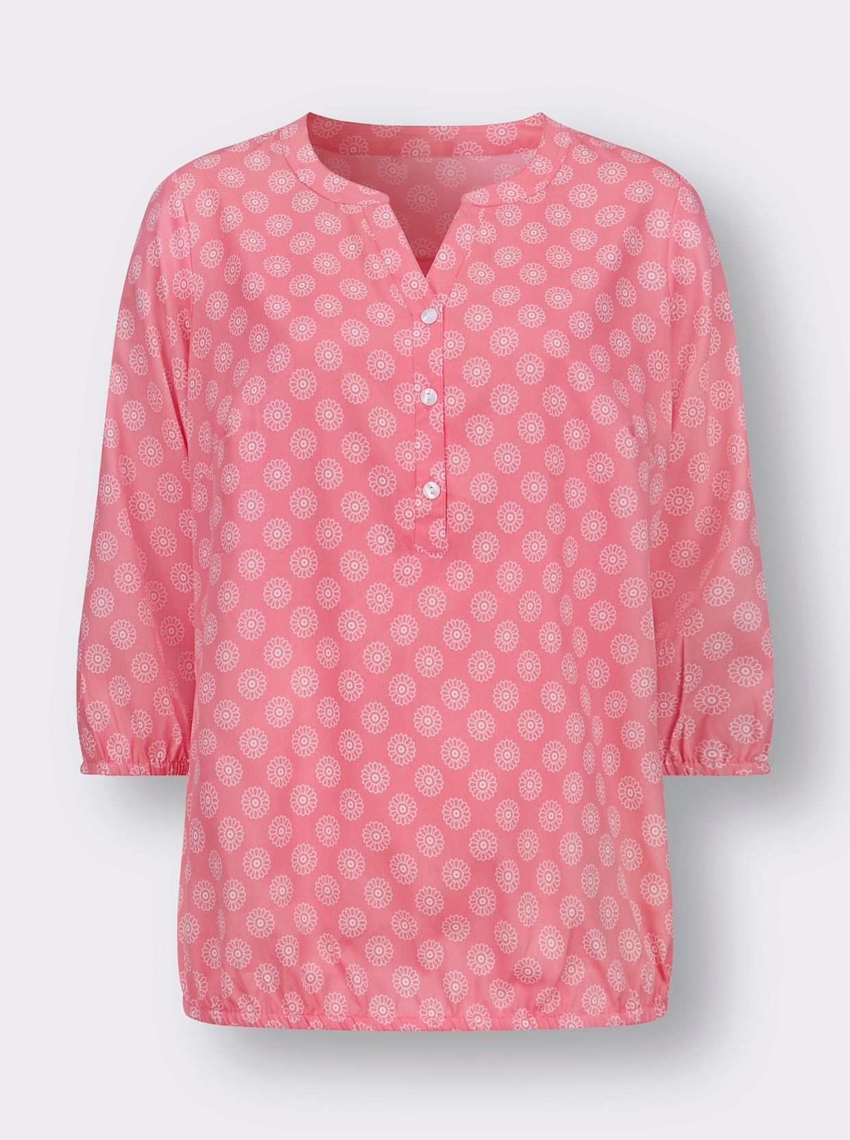 Comfortabele blouse - flamingo/ecru bedrukt