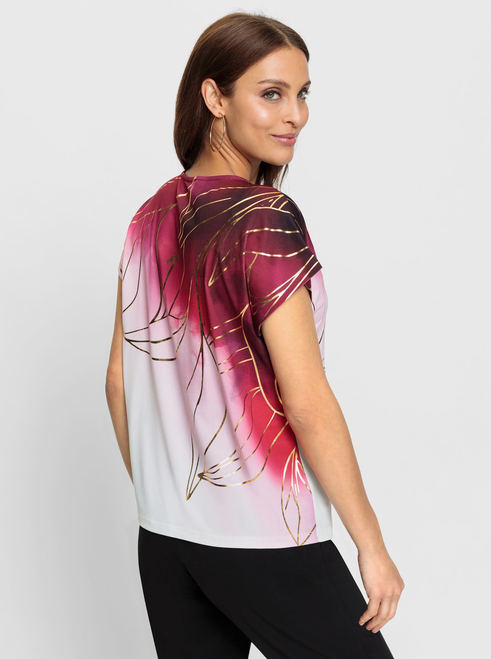 Print-Shirt mit Foliendruck - dunkelrot-goldfarben-bedruckt
