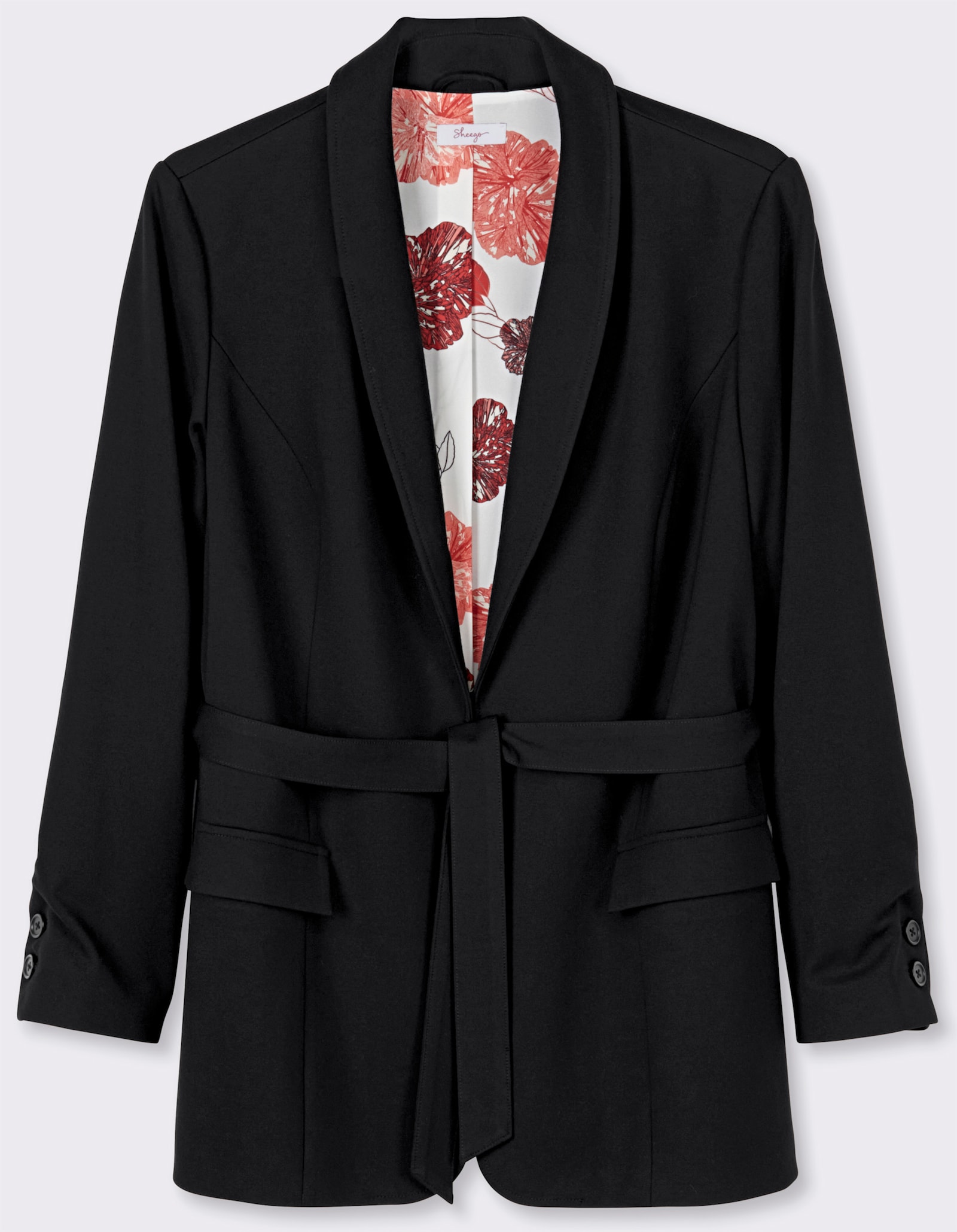 sheego Shirtblazer mit Bindegürtel - schwarz