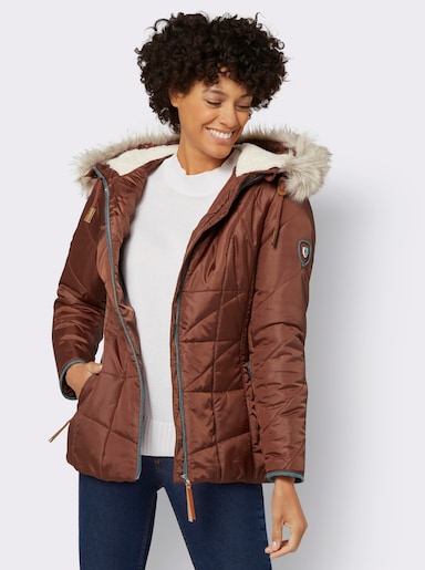 Steppjacke mit Teddy-Fleece - rotbraun