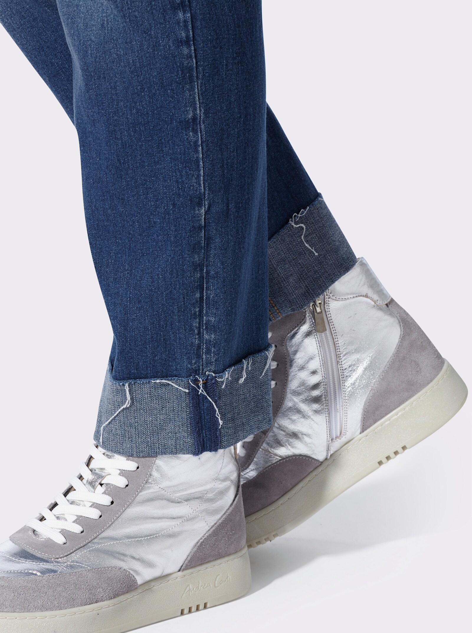 heine 5-Pocket-Jeans mit Beinaufschlag - blue-stone-washed