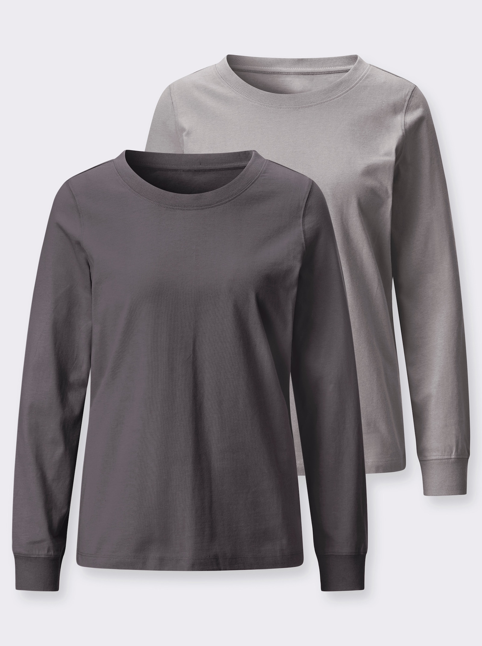 Rundhalsshirt in der 2-Stück-Packung - steingrau + anthrazit