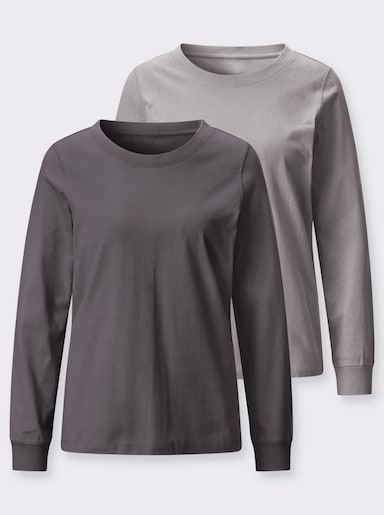 Rundhalsshirt in der 2-Stück-Packung - steingrau + anthrazit