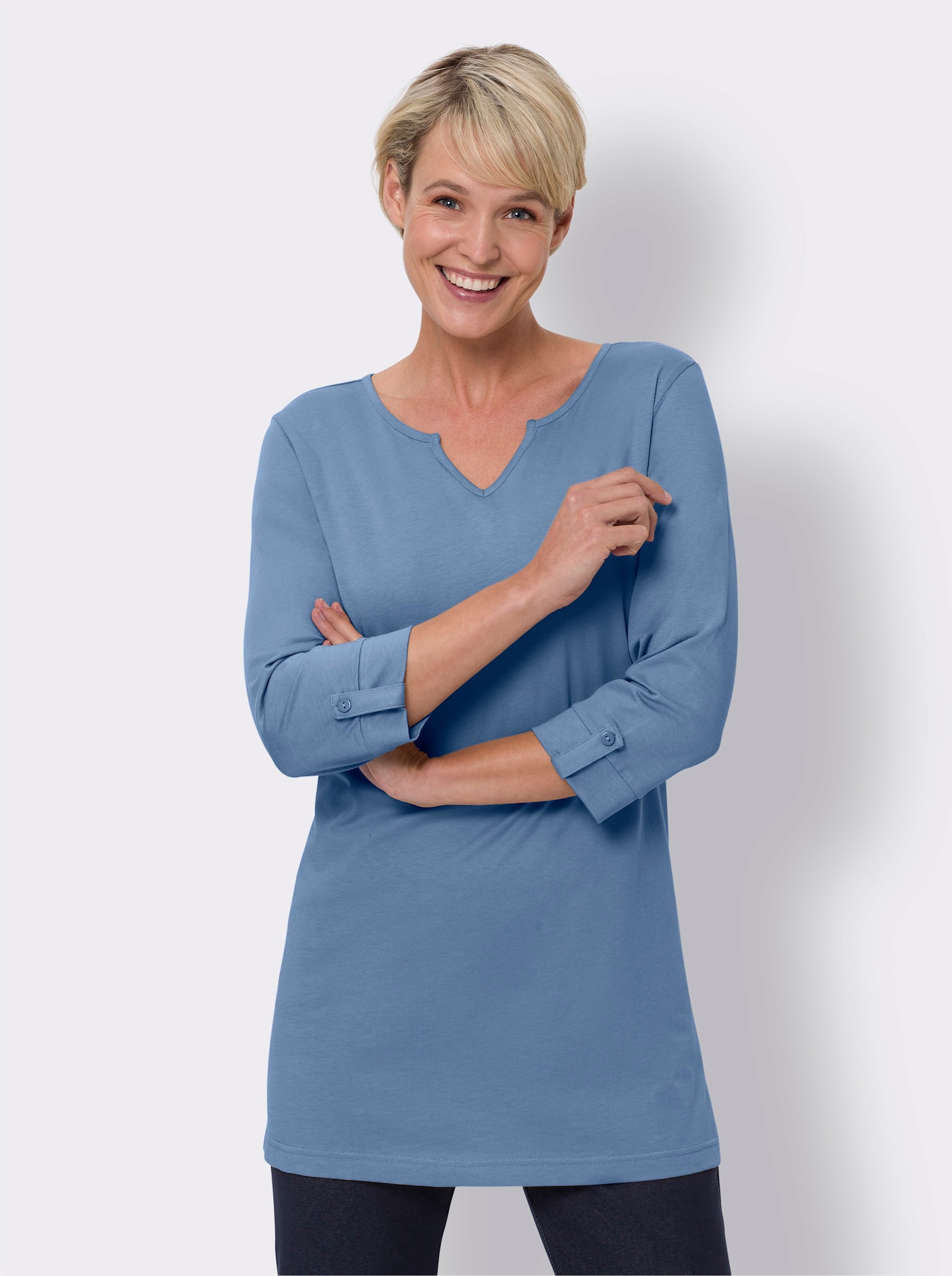 Lang shirt in A-lijn - hemelsblauw