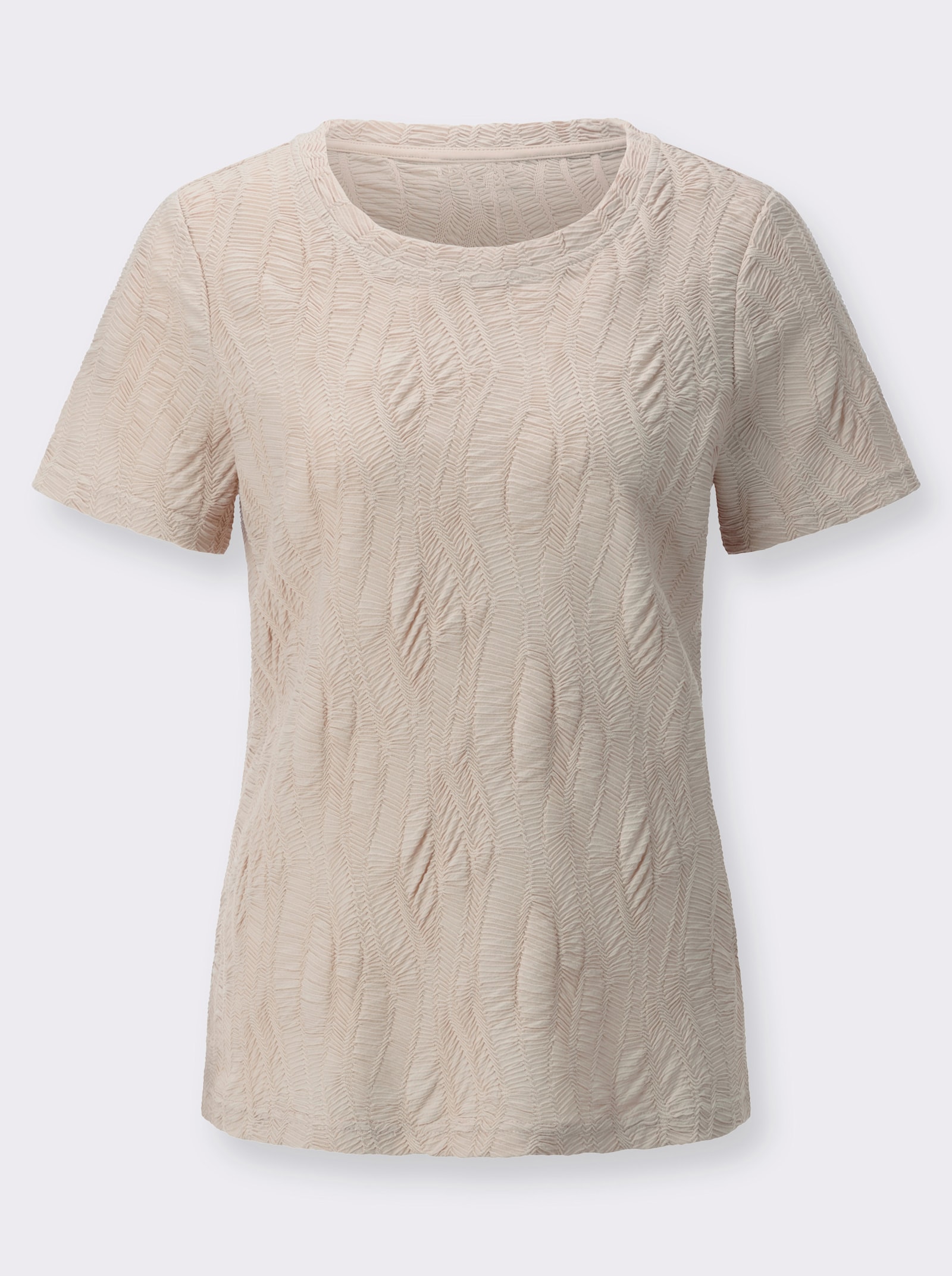 Rundhalsshirt mit Jacquard-Struktur - sand