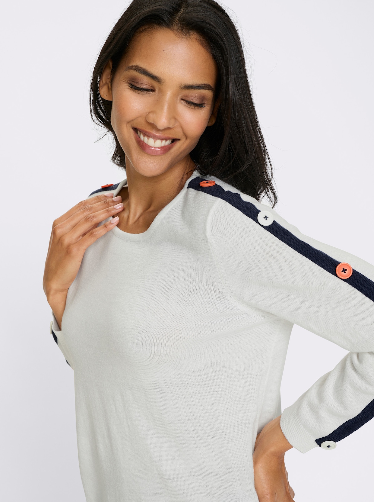 Longpullover - weiß-marine