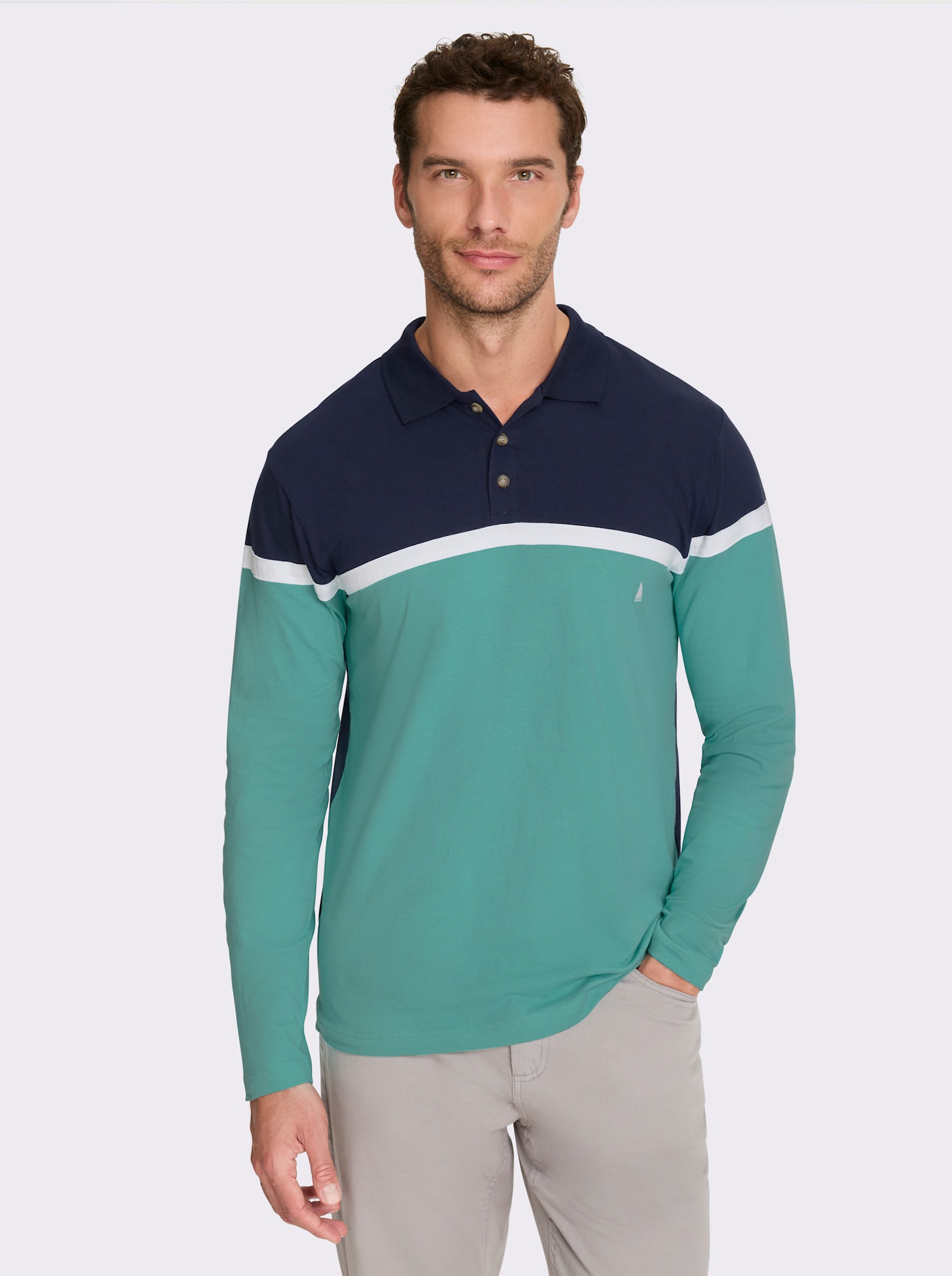 Catamaran Langarm-Poloshirt im Colour Blocking-Dessin - marine-salbei