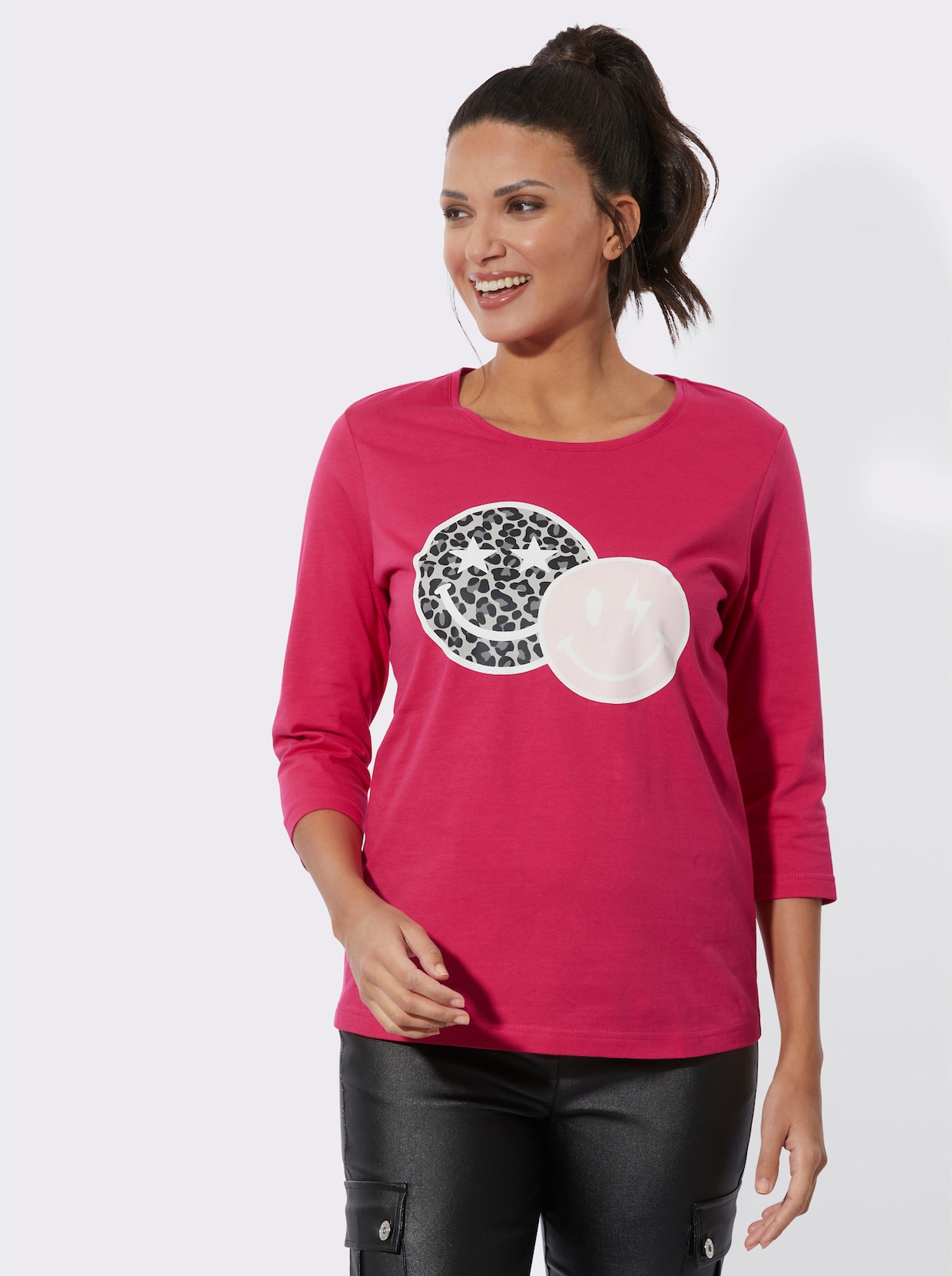 Tričko s 3/4 rukávem - pink-ecru