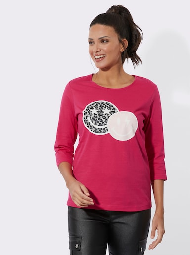 3/4-Arm-Shirt mit Smiley-Print - pink-ecru