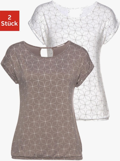 LASCANA T-Shirt - taupe, weiss