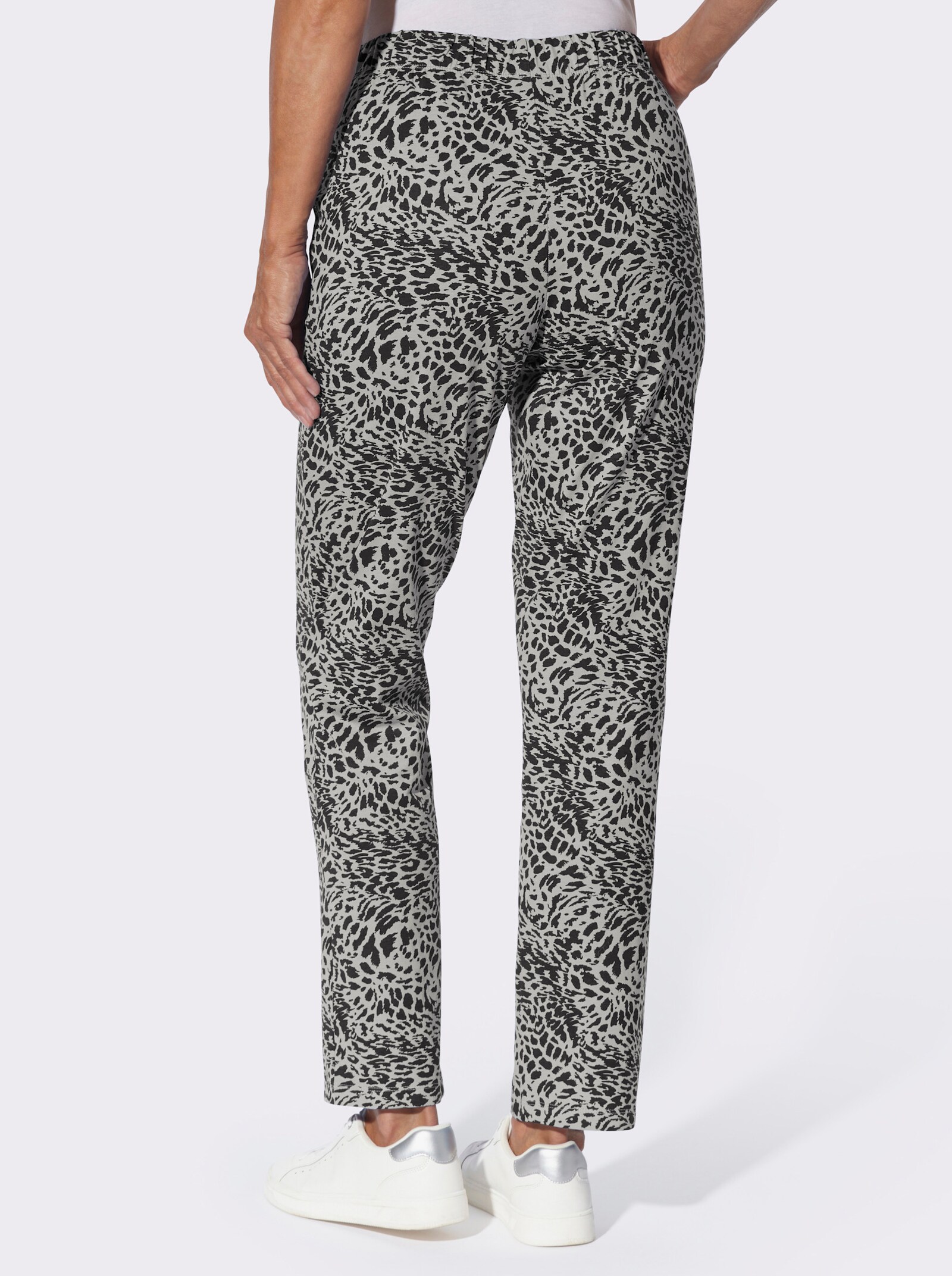 Freizeithose mit Animal-Print - schwarz-hellgrau-bedruckt