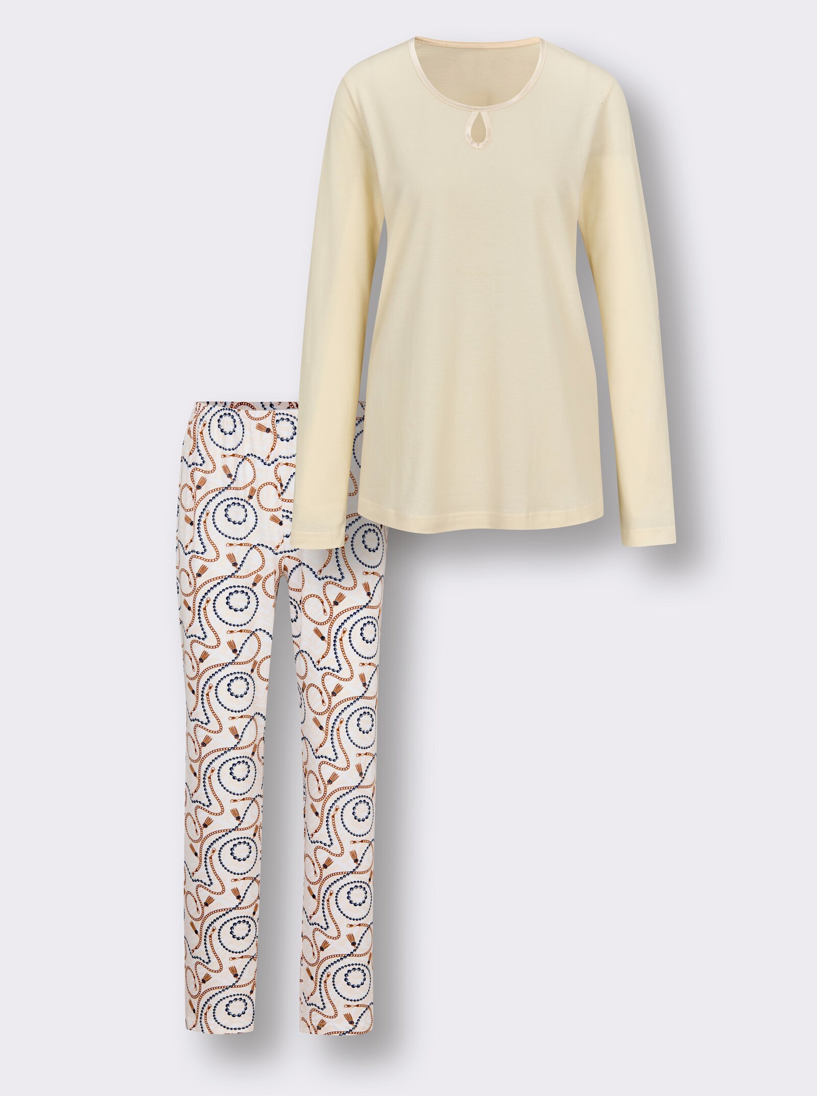 wäschepur Schlafanzug im Kettendessin - champagner-marine-bedruckt