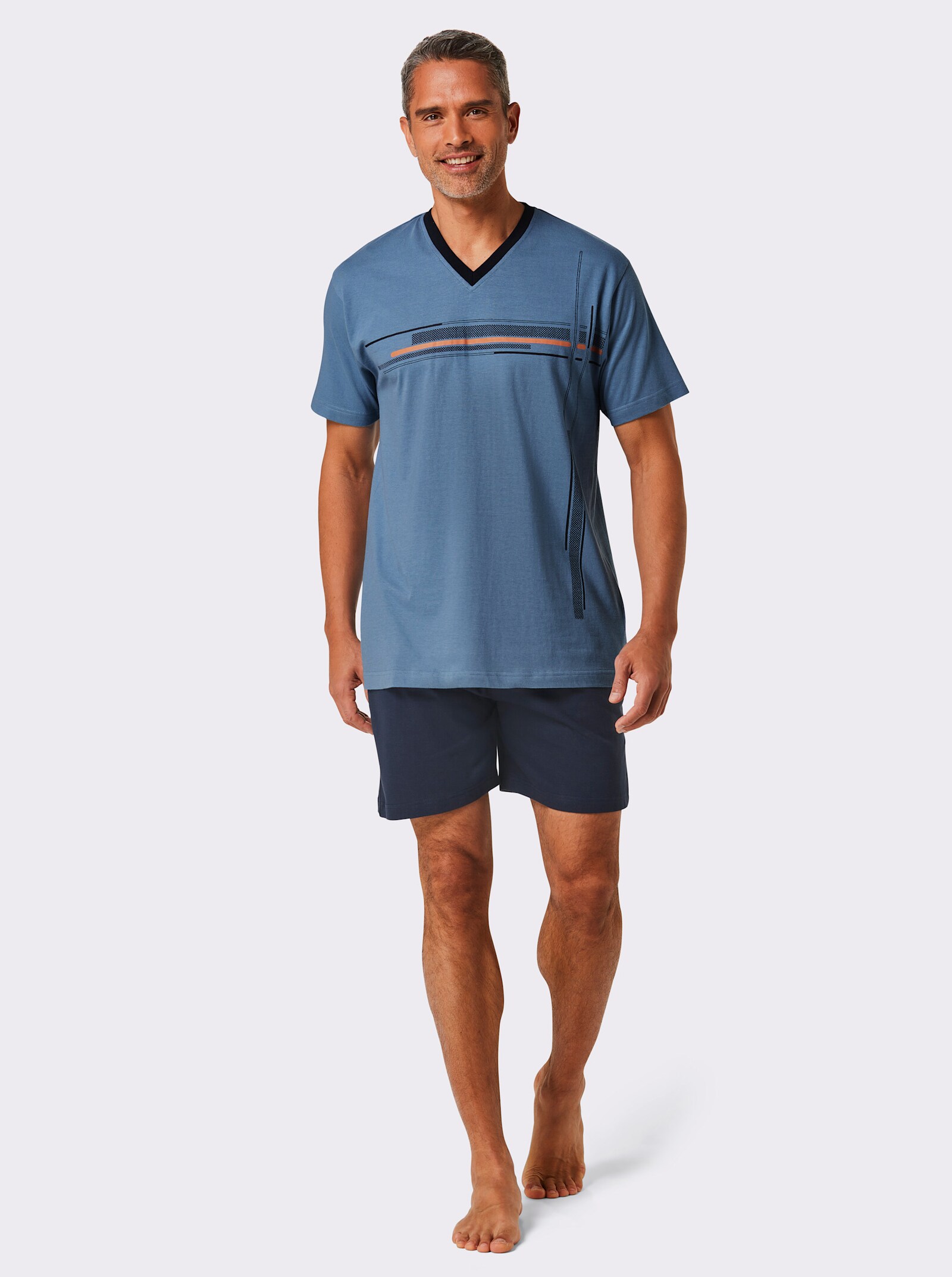 Normann Shorty - jeansblau-marine-bedruckt