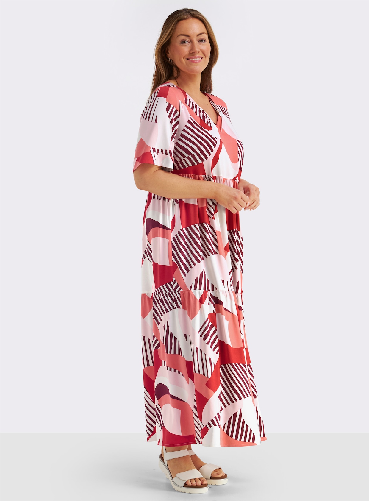 sheego A-Linien-Kleid mit Grafikprint - erdbeere-koralle-bedruckt