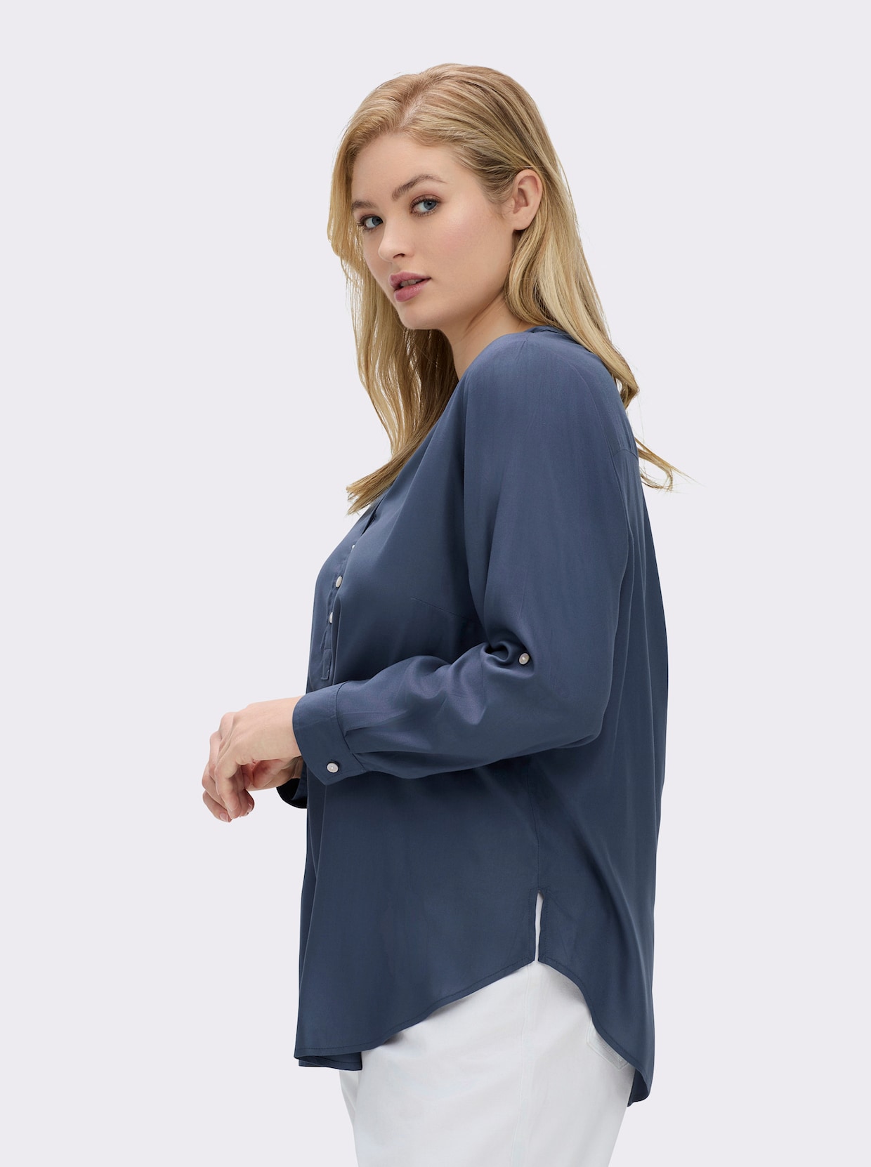 Longbluse mit abgerundetem Saum - rauchblau