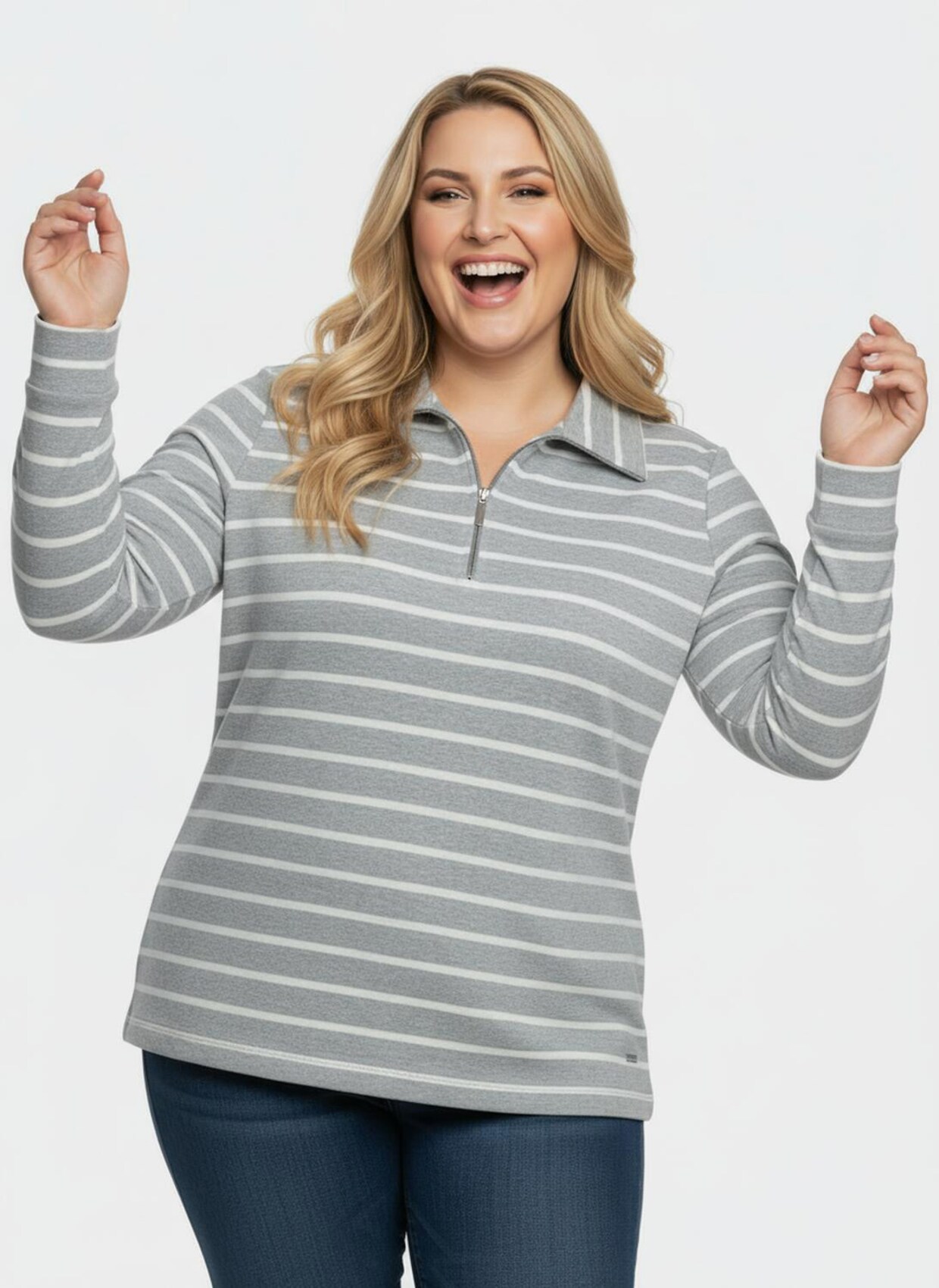 Sweatshirt im Ringel-Dessin - steingrau-ecru-geringelt