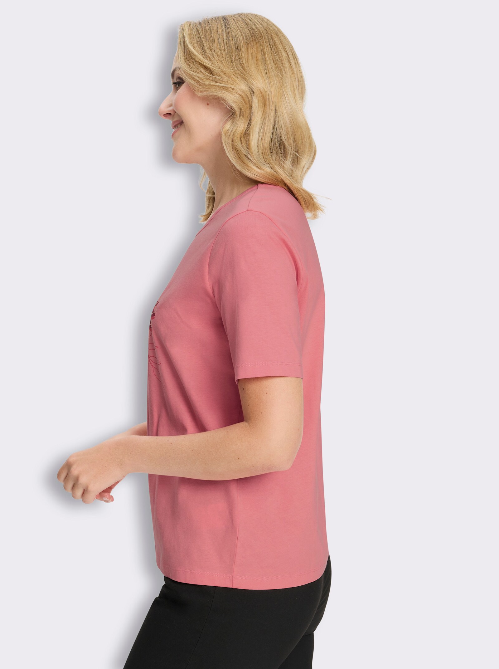 Kurzarmshirt mit Büten-Motiv - flamingo-kirsche