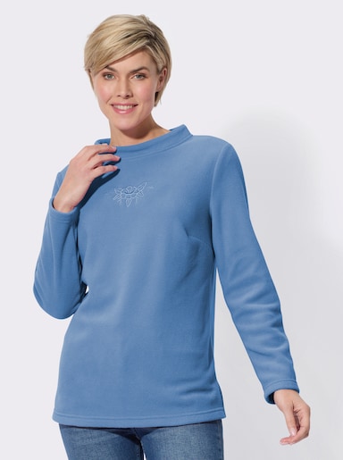 Fleeceshirt mit ton-in-ton-farbiger Stickerei - mittelblau