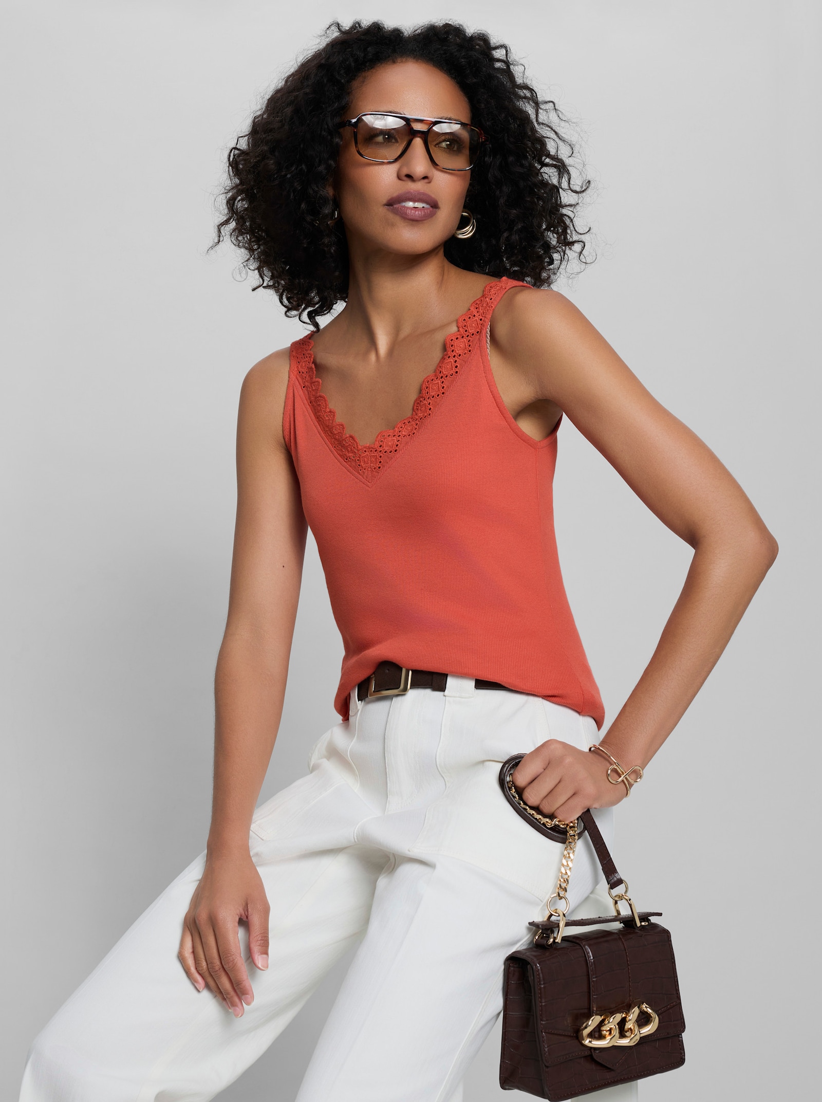 heine Shirttop mit Spitze - terra