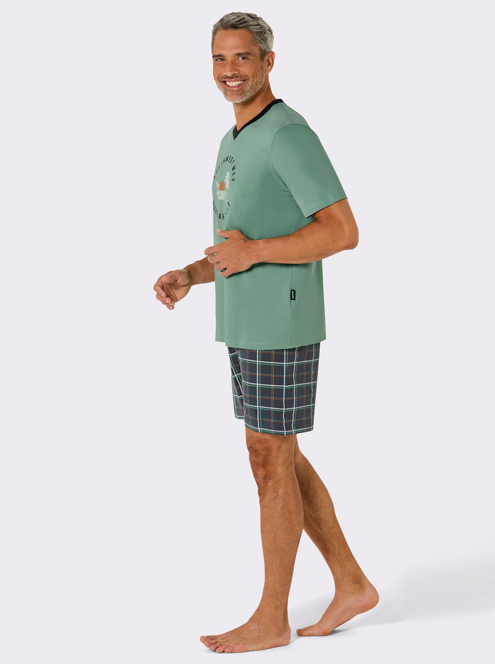 Comte Shorty mit Karohose - eucalyptus-anthrazit-bedruckt