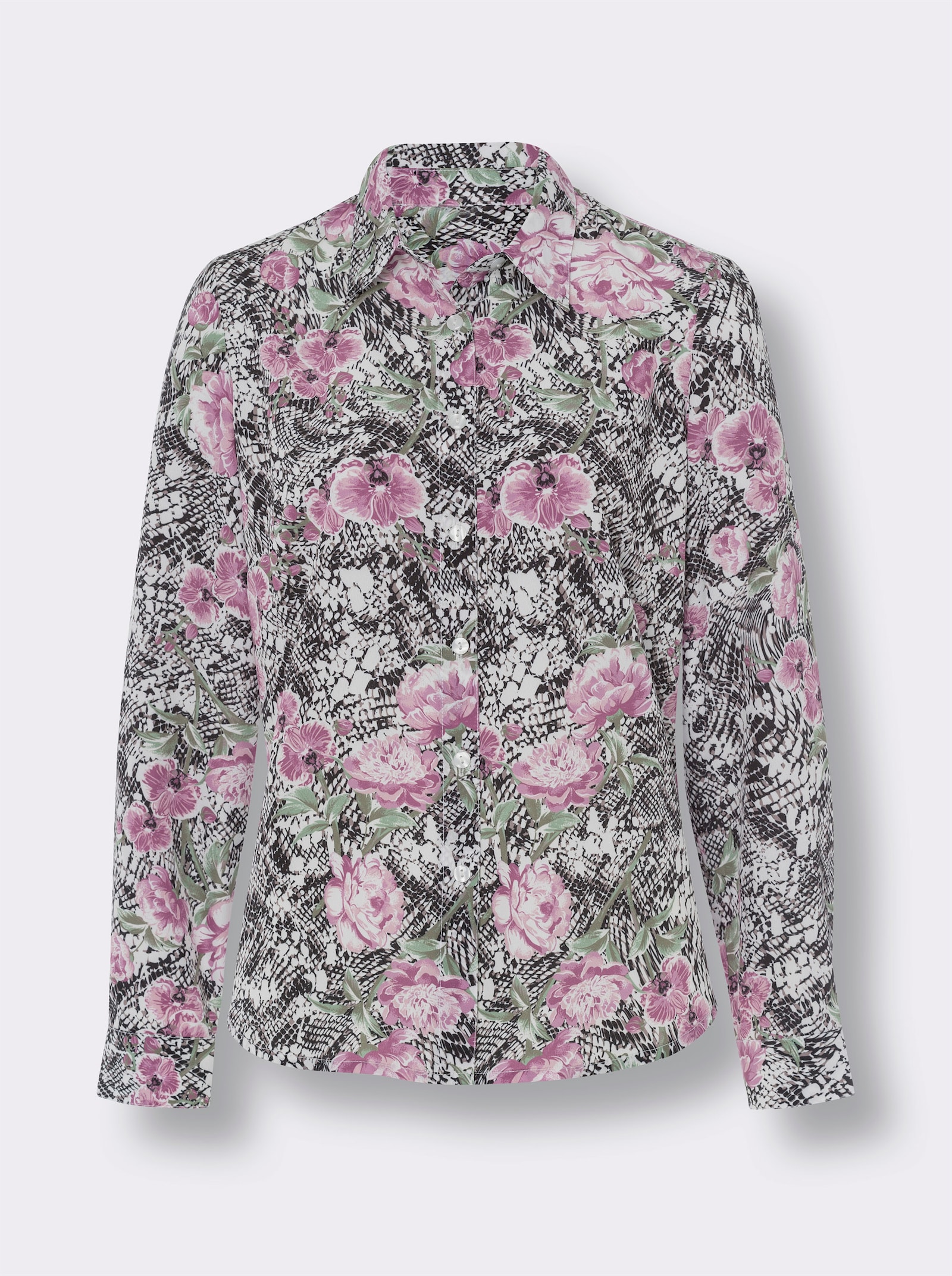 Blouse met print van crêpe - ecru/zwart geprint