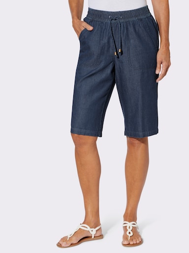 Jeansbermudas mit gesmoktem Dehnbund - blue-stone-washed