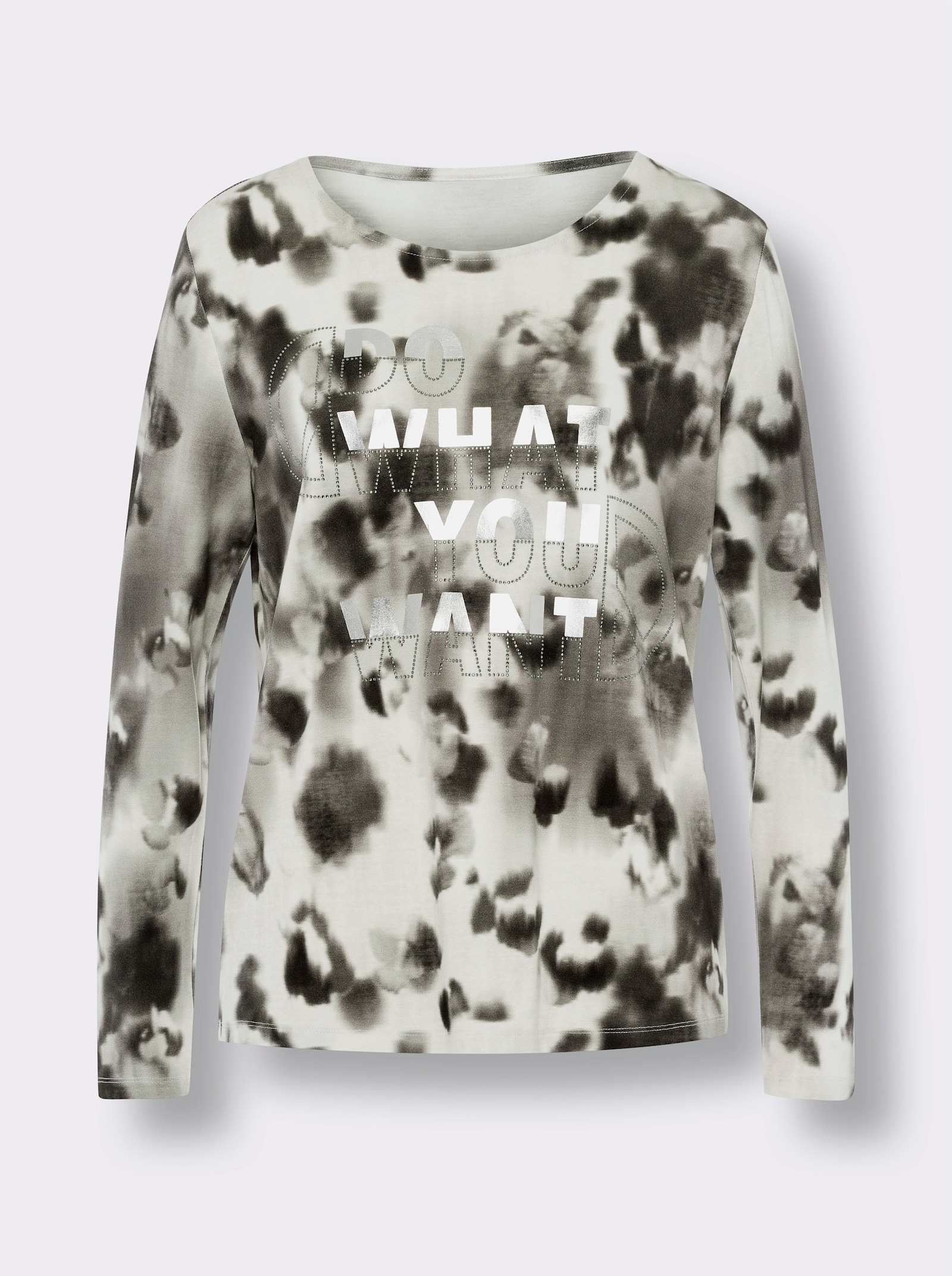 heine T-shirt à manches longues avec petites pierres fantaisie - écru-noir imprimé