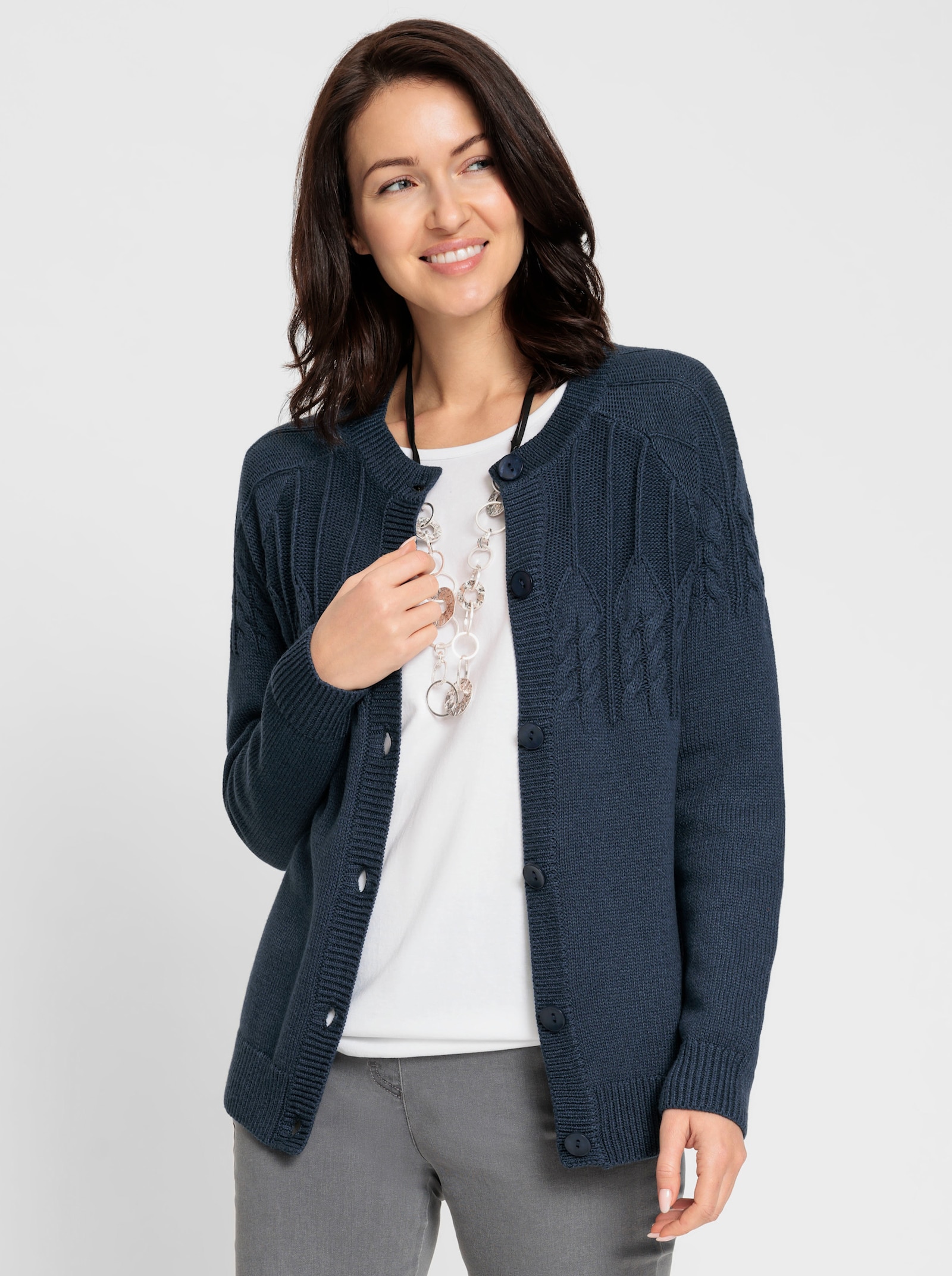 Strickjacke mit Raglan-Ärmeln - dunkelblau-meliert