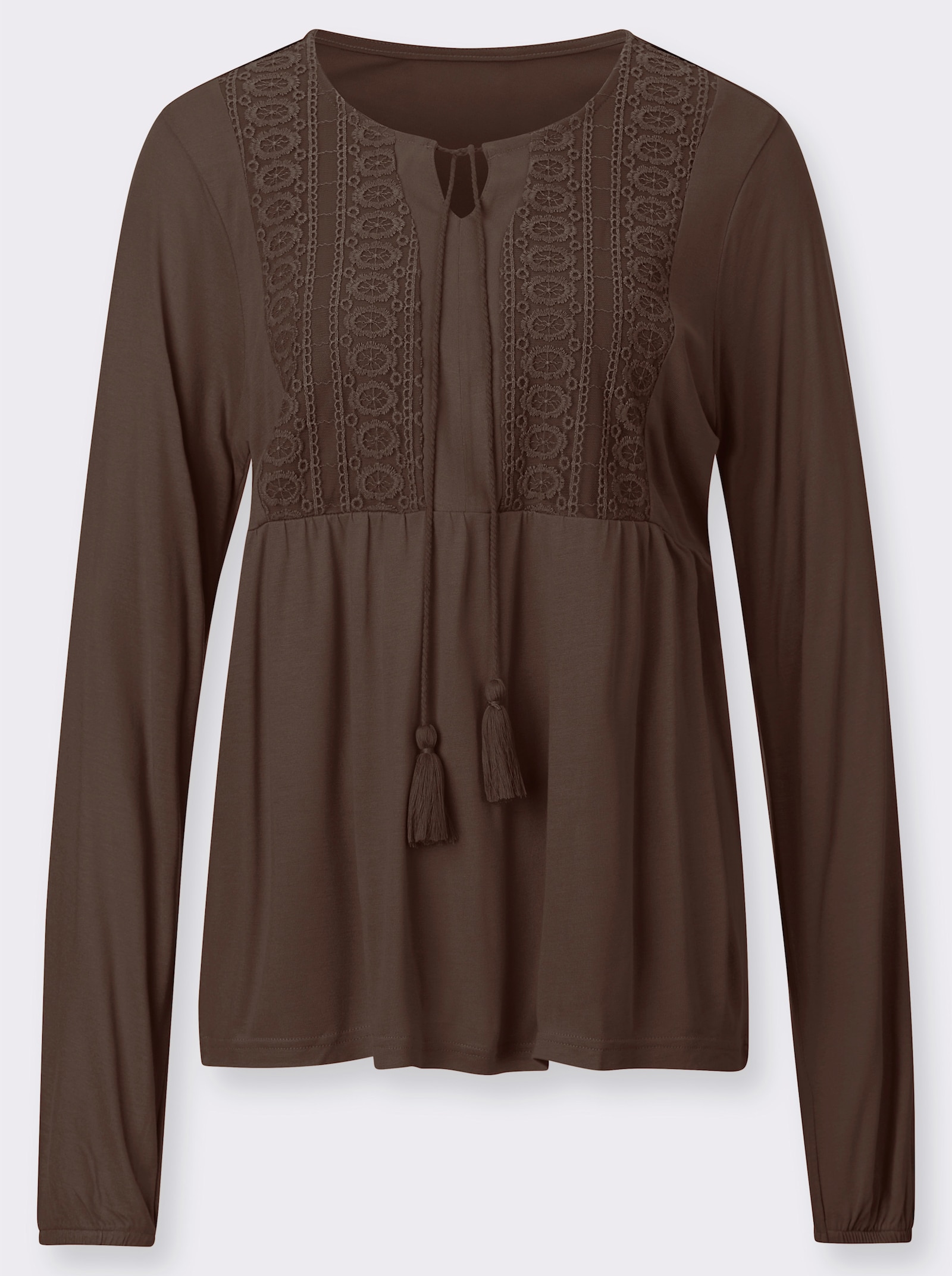 Tunikashirt mit Spitzenbesatz - schoko