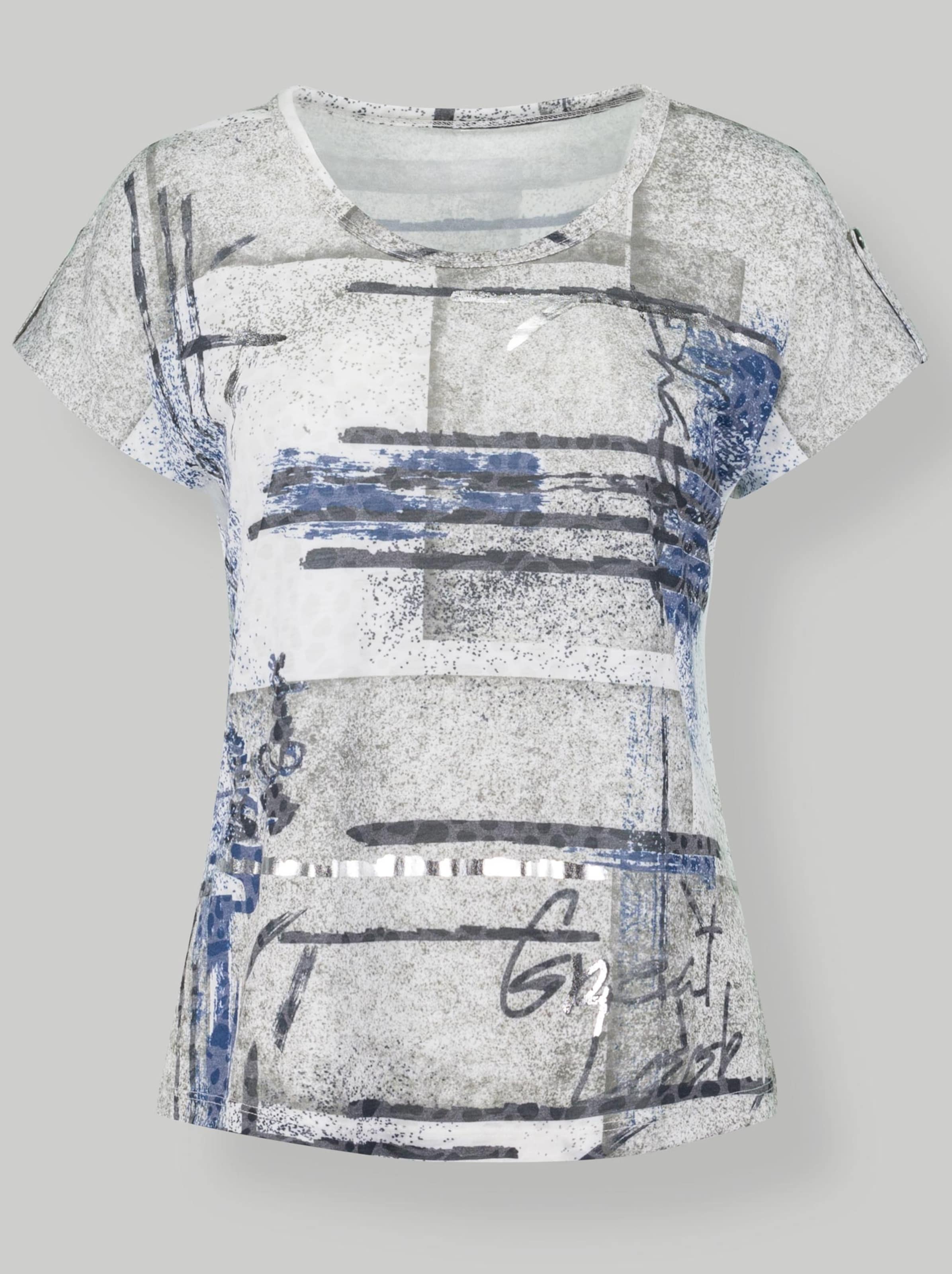 Damenmode Shirts Rundhalsshirt in weiß-blau-bedruckt 