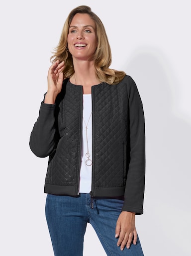 Fleecejacke mit Steppmuster-Einsätzen - schwarz